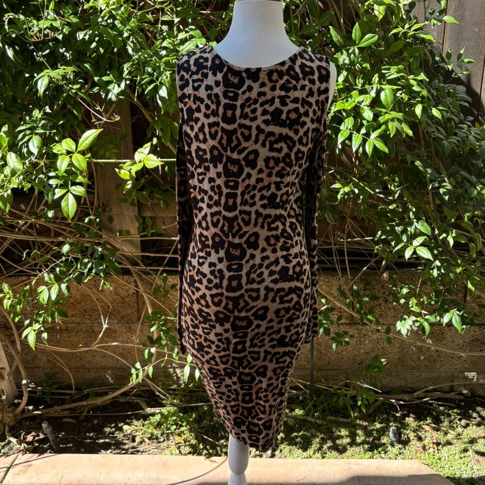NWOT Venus Leopard Print Cold Shoulder Bodycon Dress M - Picture 4 of 11